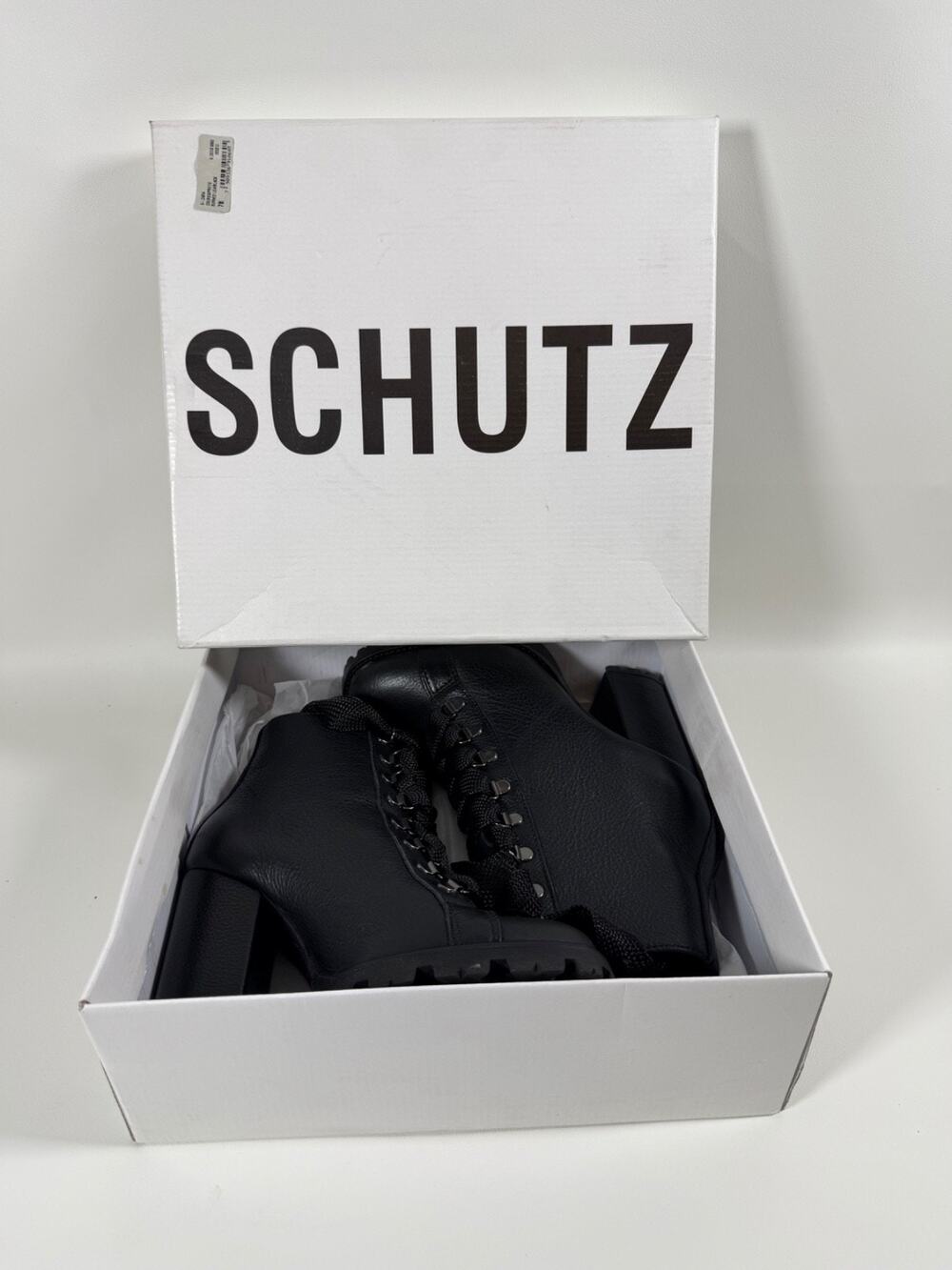 Schutz Zhara Leather Bootie Black Leather Faux Fur Lining SZ 7